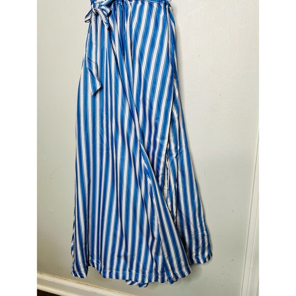ROSIE ASSOULIN Blue White Striped Wrap Skort Side Slit V-Neckline Dress Size 6 - Picture 8 of 16